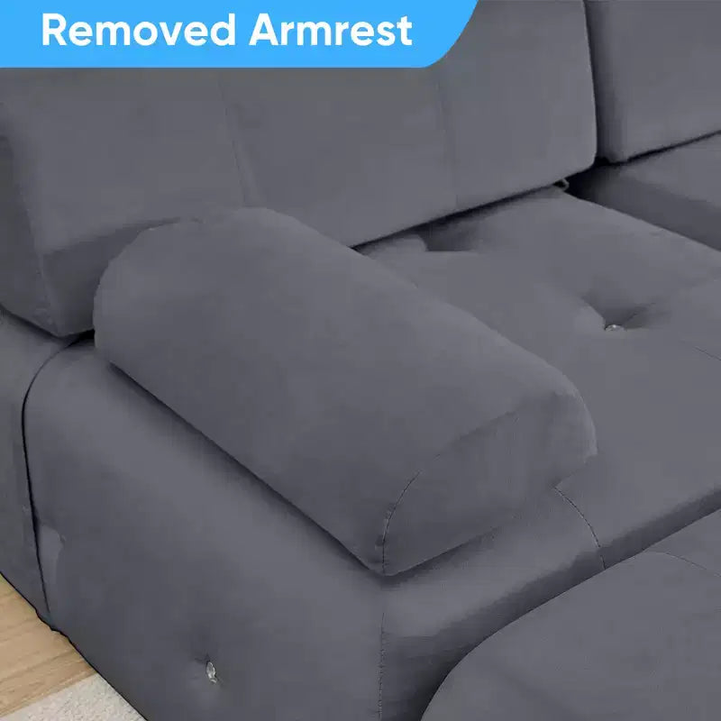 Mjkone Canapé d'angle en velours, canapé modulaire 4 places avec pouf, canapé convertible avec bordure cloutée