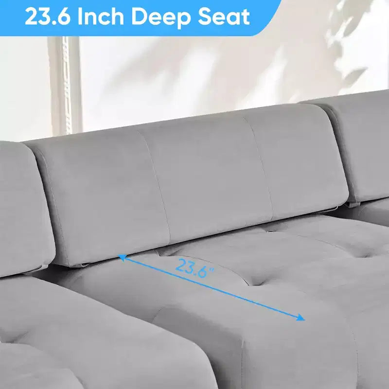 Mjkone Canapé d'angle en velours, canapé modulaire 4 places avec pouf, canapé convertible avec bordure cloutée