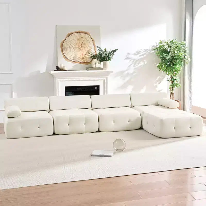 Mjkone Canapé d'angle en velours, canapé modulaire 4 places avec pouf, canapé convertible avec bordure cloutée