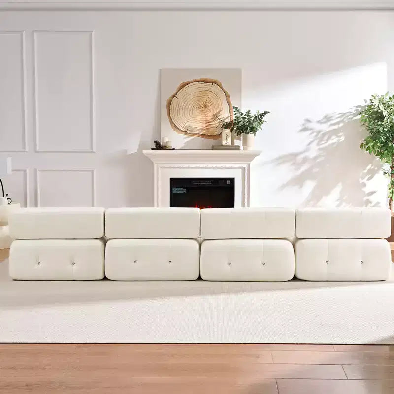 Mjkone Canapé d'angle en velours, canapé modulaire 4 places avec pouf, canapé convertible avec bordure cloutée