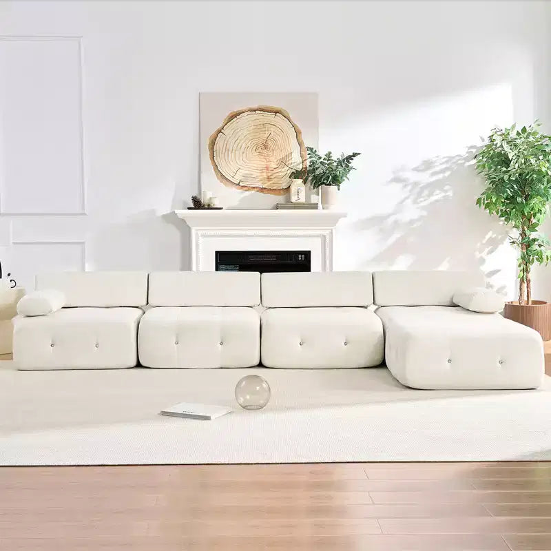 Mjkone L-Shaped Velvet Sectional Sofa,4-Seater Modular Sectional Sofa With Ottoman, Convertible Sofa Couches with Rivet Trim