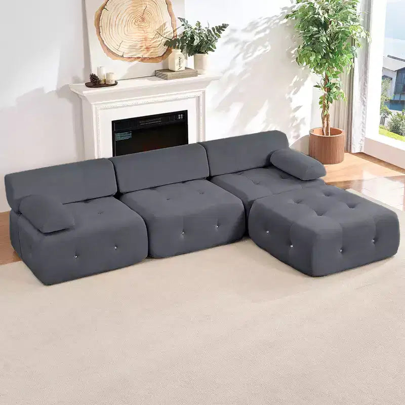 Canapé d'angle modulable 3 places en velours Mjkone avec ottoman, canapés convertibles avec garniture à rivets