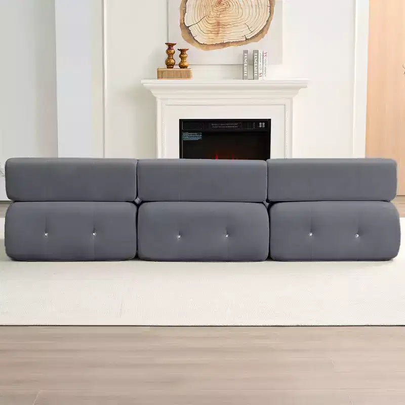 Canapé d'angle modulable 3 places en velours Mjkone avec ottoman, canapés convertibles avec garniture à rivets