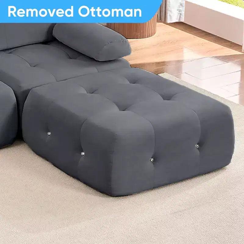 Canapé d'angle modulable 3 places en velours Mjkone avec ottoman, canapés convertibles avec garniture à rivets