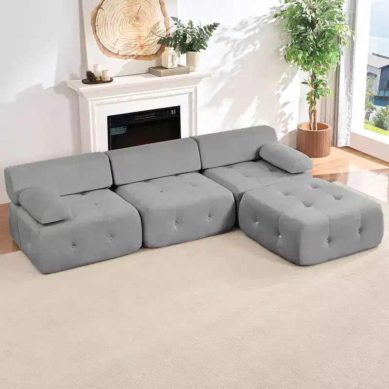 Canapé d'angle modulable 3 places en velours Mjkone avec ottoman, canapés convertibles avec garniture à rivets