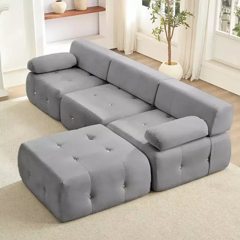 Canapé d'angle modulable 3 places en velours Mjkone avec ottoman, canapés convertibles avec garniture à rivets