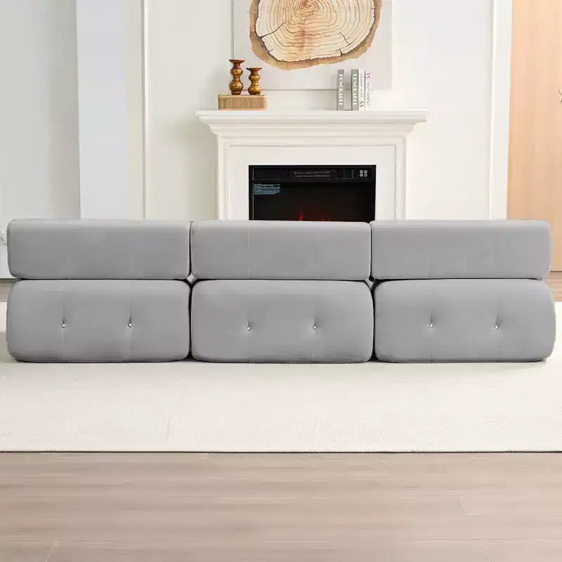 Canapé d'angle modulable 3 places en velours Mjkone avec ottoman, canapés convertibles avec garniture à rivets