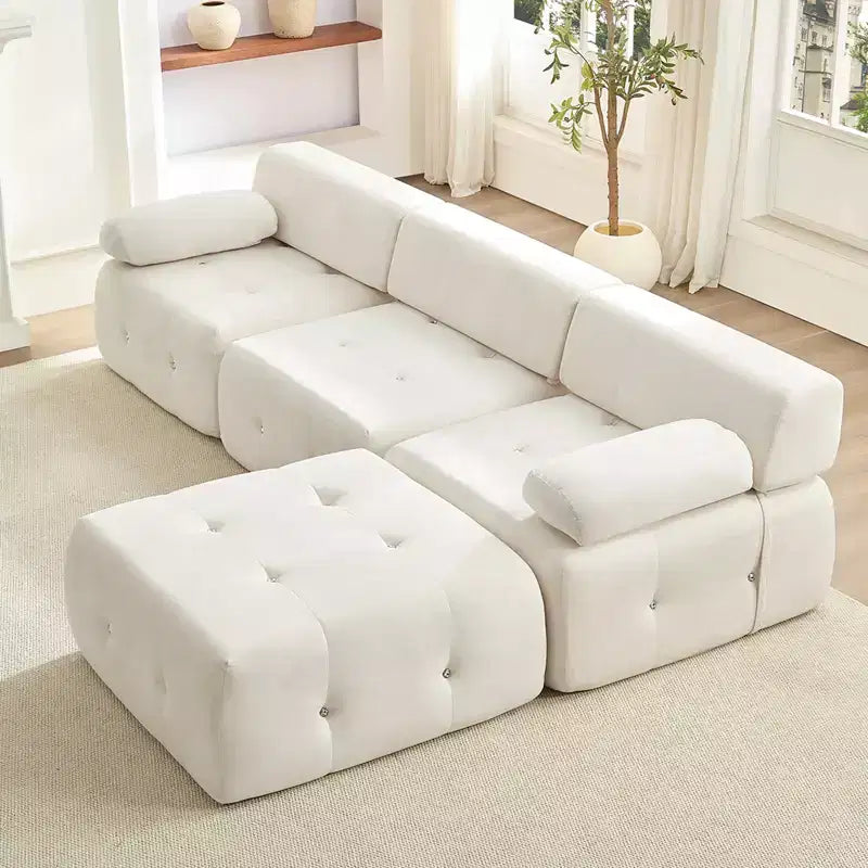 Canapé d'angle modulable 3 places en velours Mjkone avec ottoman, canapés convertibles avec garniture à rivets