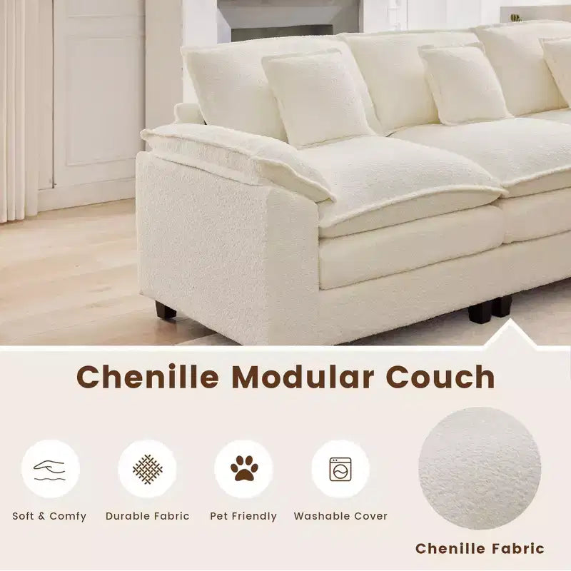 Likepay 105.9 po. Canapé d'angle 5 places en tissu chenille avec 2 poufs