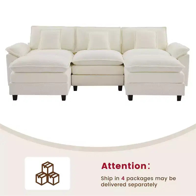 Likepay 105.9 po. Canapé d'angle 5 places en tissu chenille avec 2 poufs