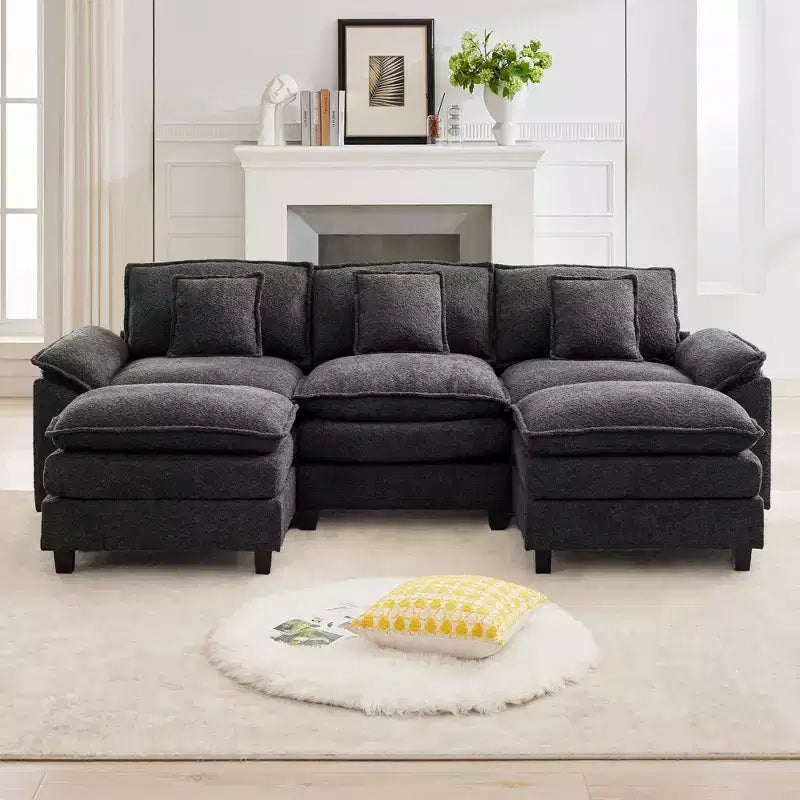 Likepay 105.9 po. Canapé d'angle 5 places en tissu chenille avec 2 poufs
