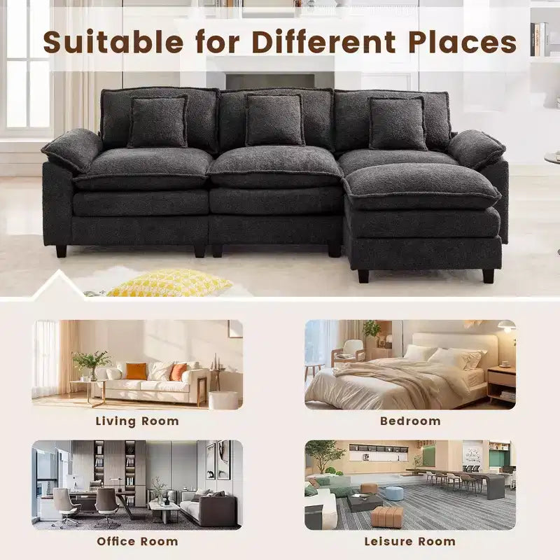 Likepay 105.9 po. Canapé d'angle 5 places en tissu chenille avec 2 poufs