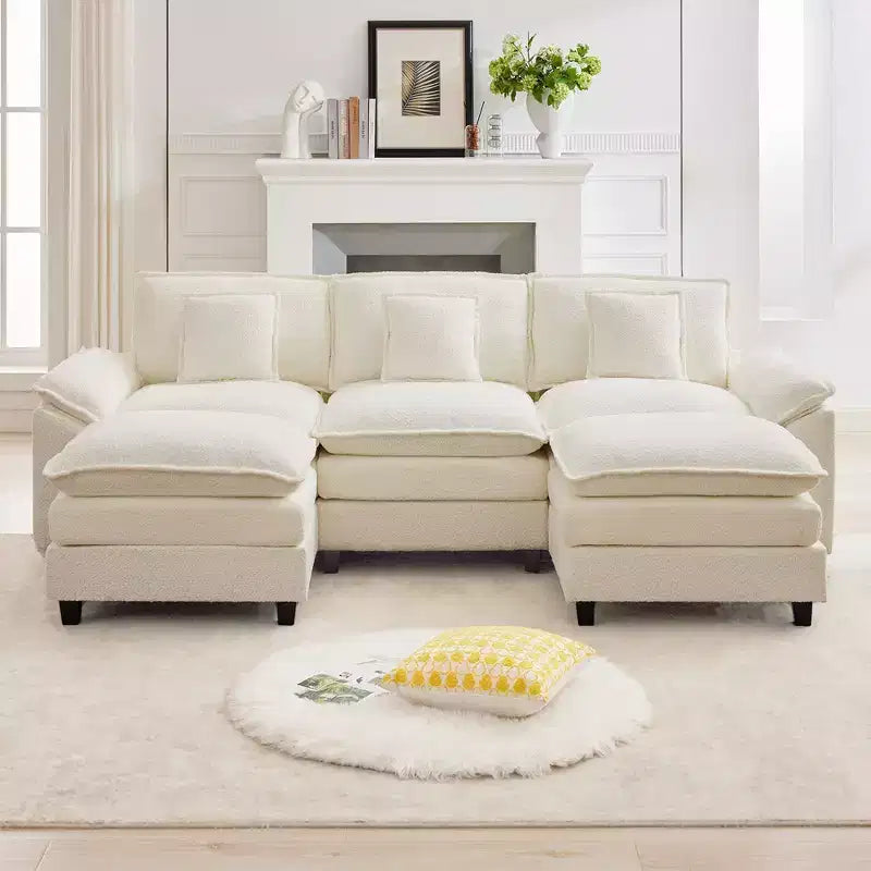 Likepay 105.9 po. Canapé d'angle 5 places en tissu chenille avec 2 poufs