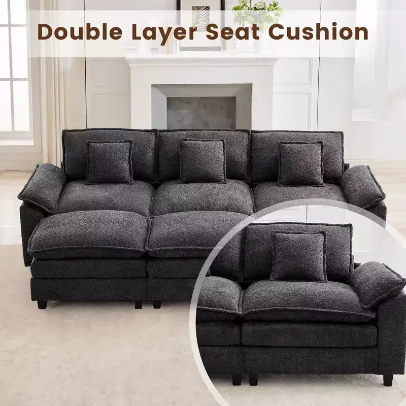 Likepay 105.9 po. Canapé d'angle 5 places en tissu chenille avec 2 poufs