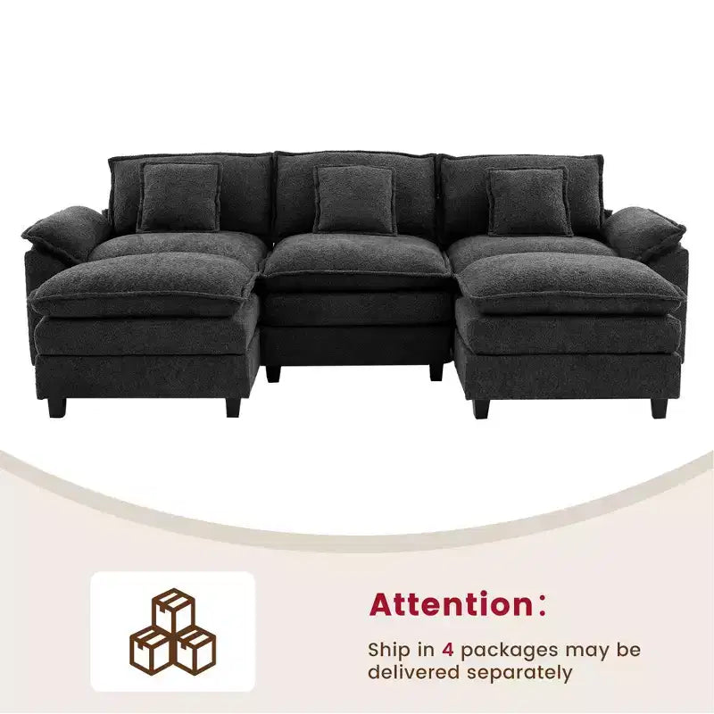 Likepay 105.9 po. Canapé d'angle 5 places en tissu chenille avec 2 poufs