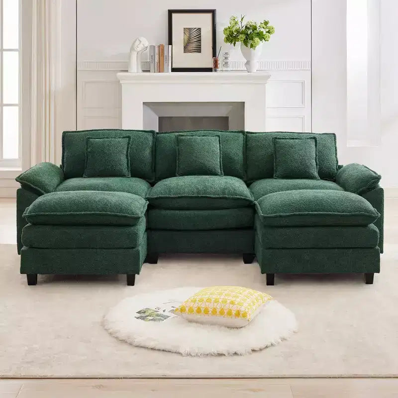 Likepay 105.9 po. Canapé d'angle 5 places en tissu chenille avec 2 poufs
