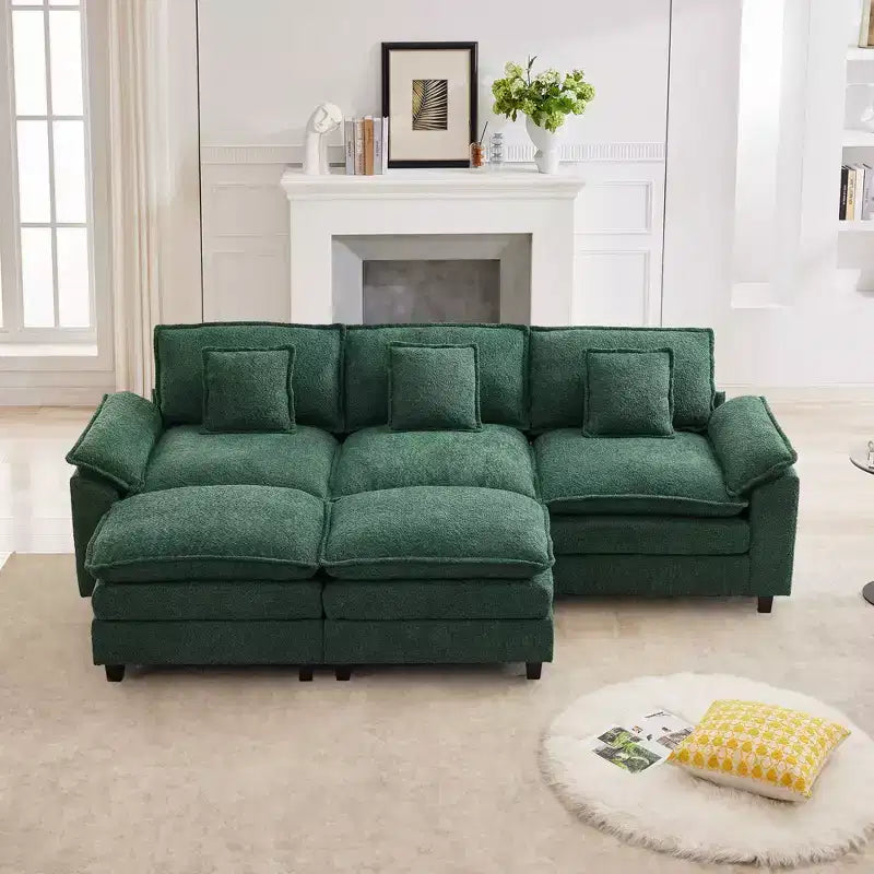 Likepay 105.9 po. Canapé d'angle 5 places en tissu chenille avec 2 poufs