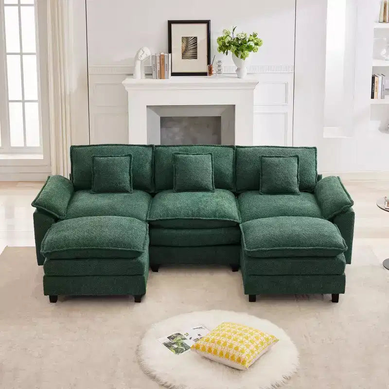 Likepay 105.9 po. Canapé d'angle 5 places en tissu chenille avec 2 poufs