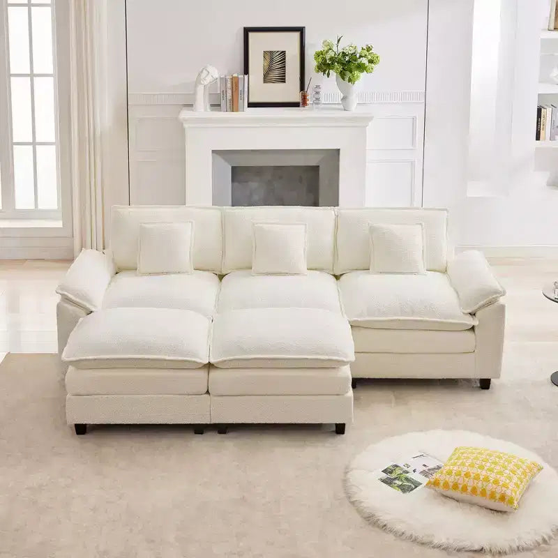 Likepay 105.9 po. Canapé d'angle 5 places en tissu chenille avec 2 poufs