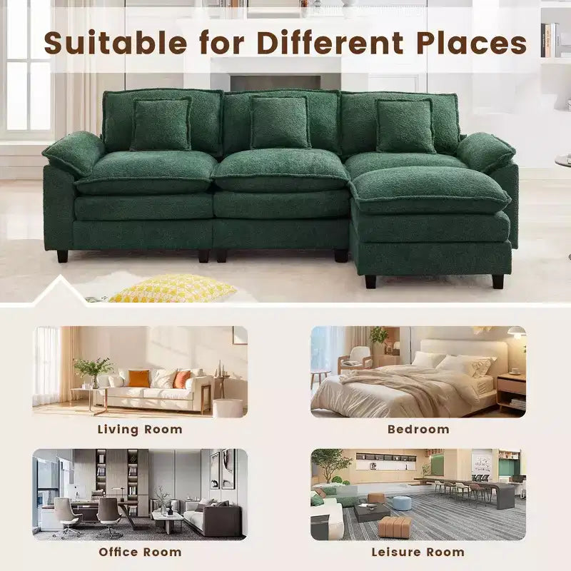 Likepay 105.9 po. Canapé d'angle 5 places en tissu chenille avec 2 poufs
