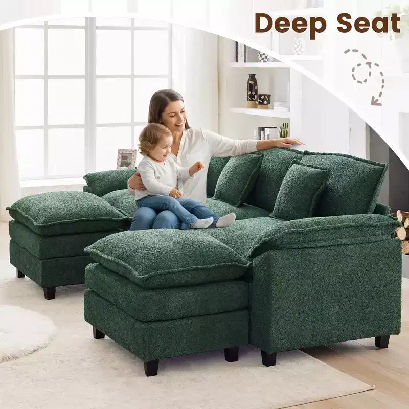 Likepay 105.9 po. Canapé d'angle 5 places en tissu chenille avec 2 poufs