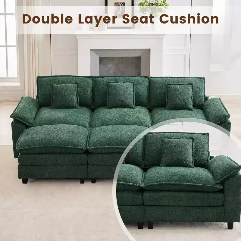 Likepay 105.9 po. Canapé d'angle 5 places en tissu chenille avec 2 poufs