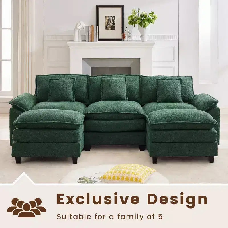 Likepay 105.9 po. Canapé d'angle 5 places en tissu chenille avec 2 poufs