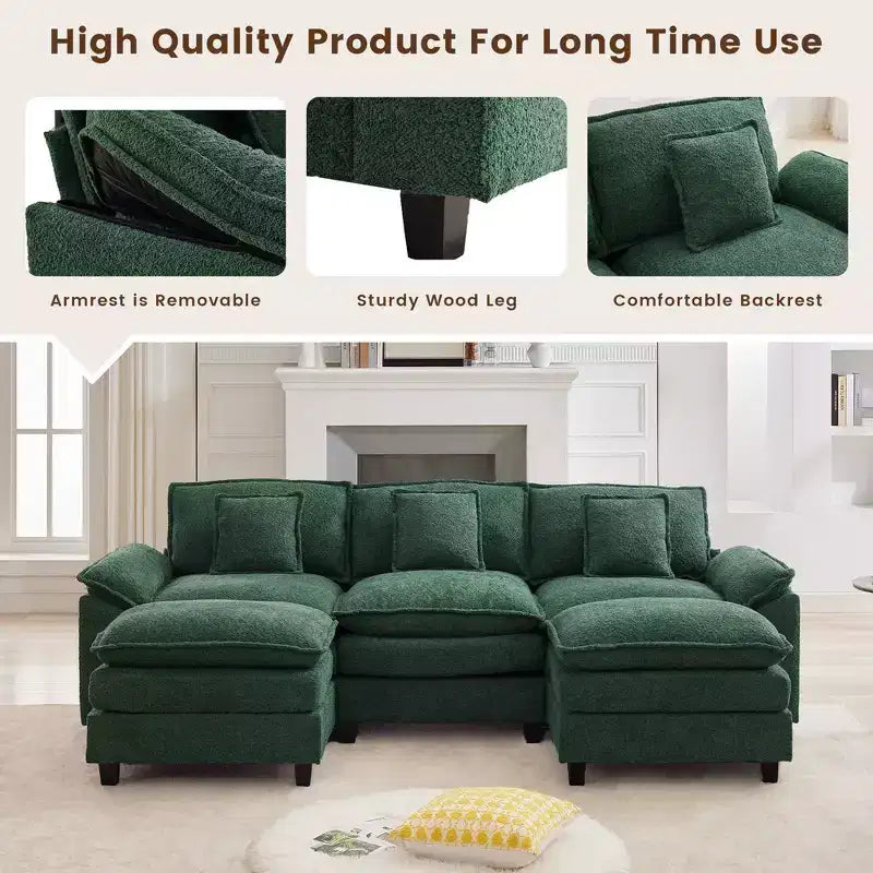 Likepay 105.9 po. Canapé d'angle 5 places en tissu chenille avec 2 poufs
