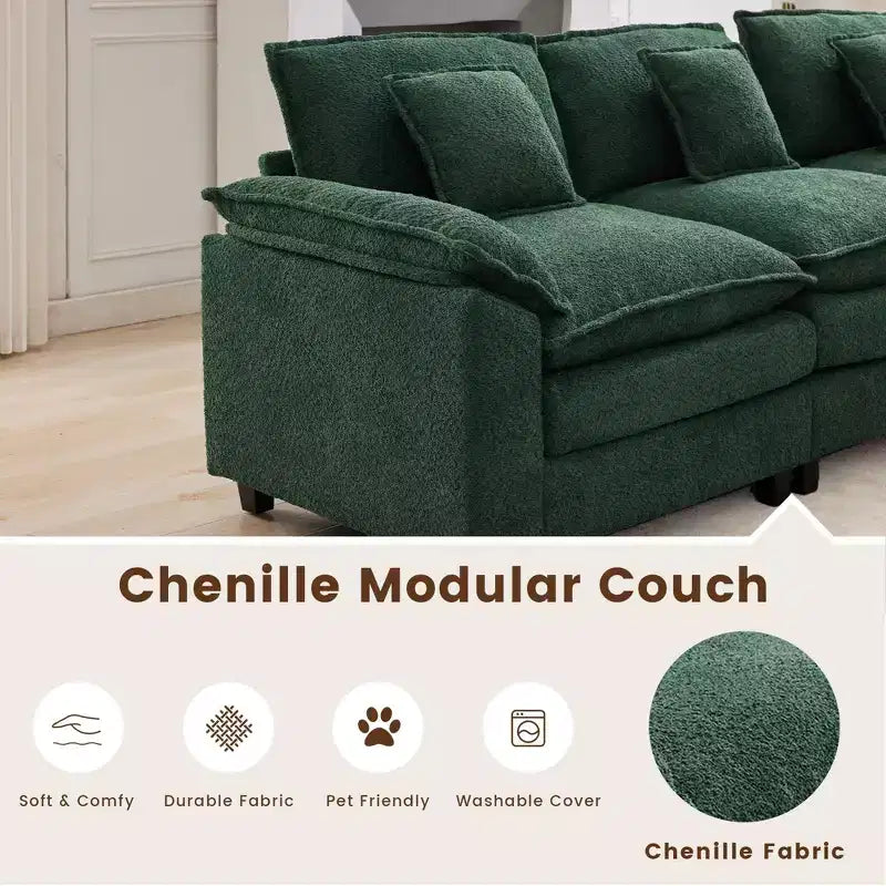 Likepay 105.9 po. Canapé d'angle 5 places en tissu chenille avec 2 poufs