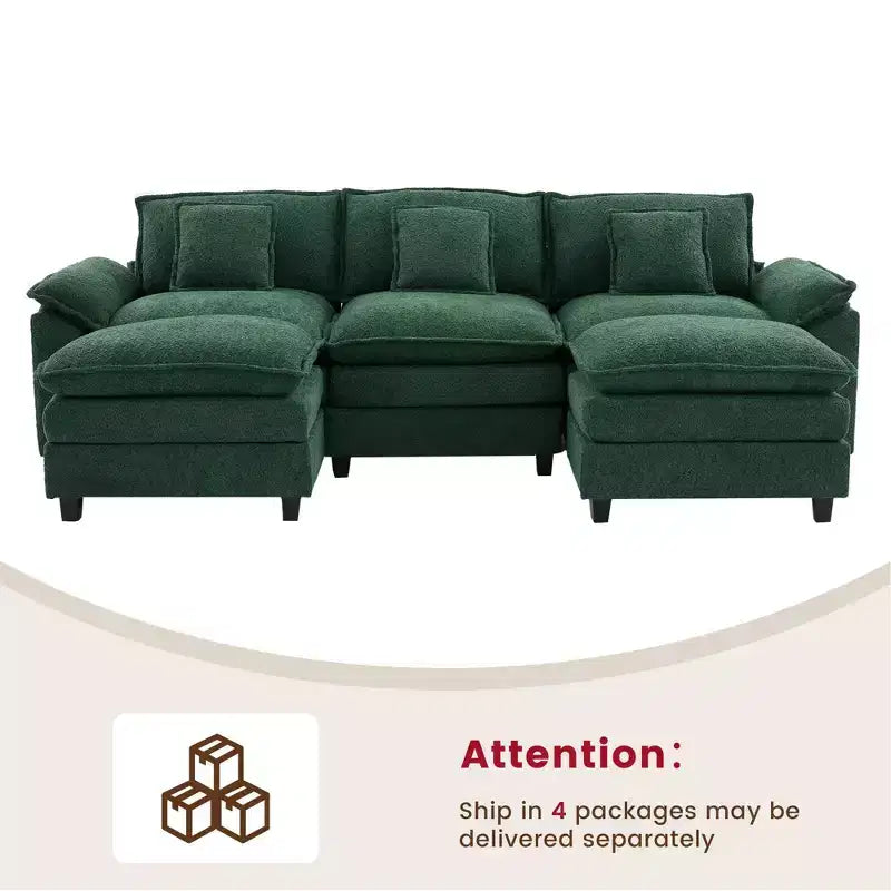 Likepay 105.9 po. Canapé d'angle 5 places en tissu chenille avec 2 poufs