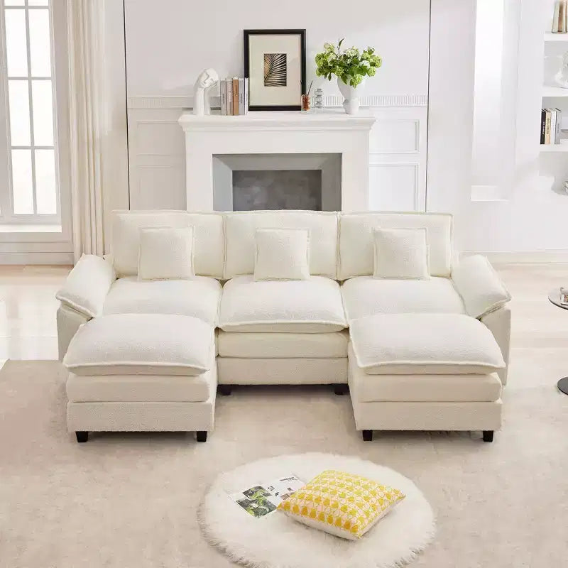 Likepay 105.9 po. Canapé d'angle 5 places en tissu chenille avec 2 poufs