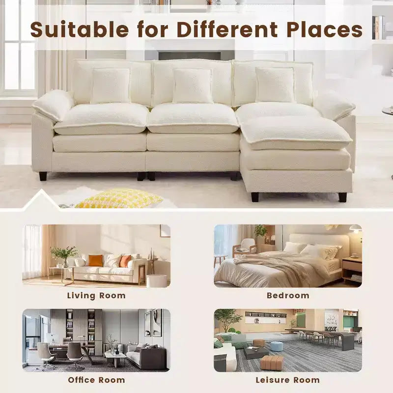 Likepay 105.9 po. Canapé d'angle 5 places en tissu chenille avec 2 poufs