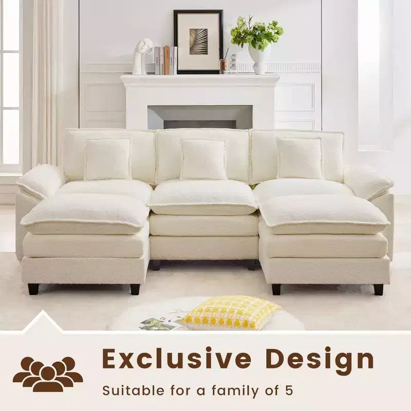 Likepay 105.9 po. Canapé d'angle 5 places en tissu chenille avec 2 poufs