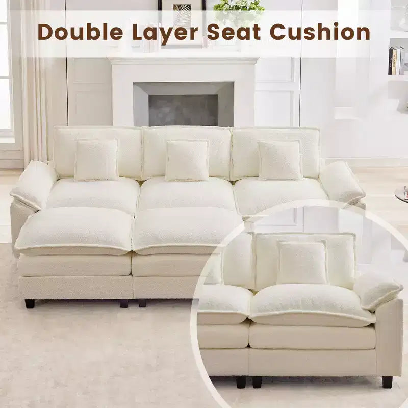 Likepay 105.9 po. Canapé d'angle 5 places en tissu chenille avec 2 poufs