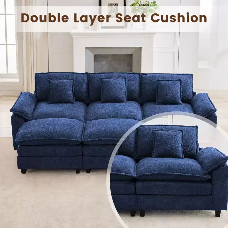Likepay Canapé sectionnel 5 places en tissu chenille de 269 cm avec 2 poufs, bleu foncé
