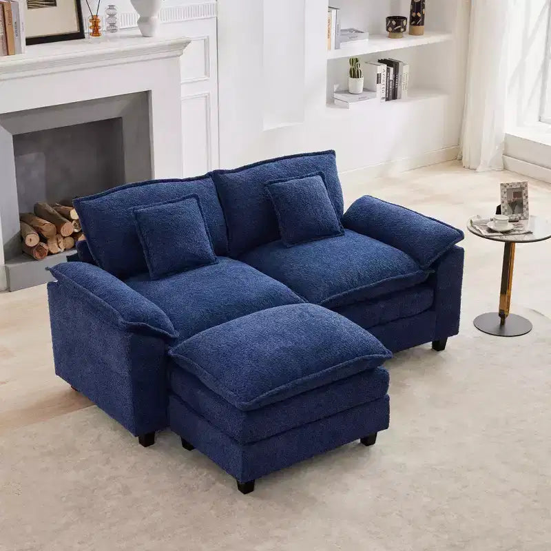 HYLEORY Canapé d'angle 3 places en tissu chenille de 190 cm avec pouf