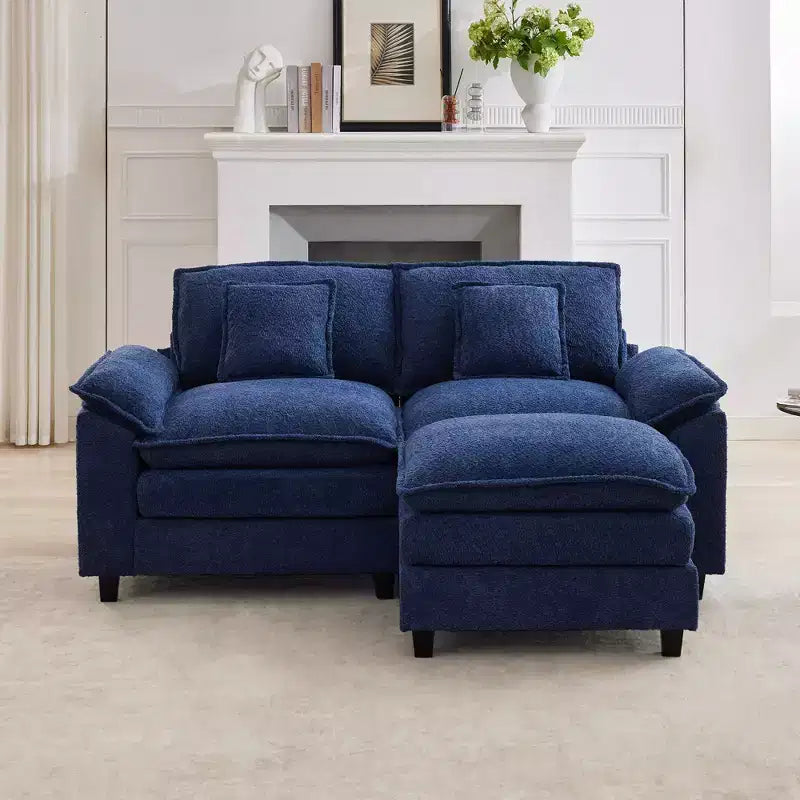 HYLEORY Canapé d'angle 3 places en tissu chenille de 190 cm avec pouf