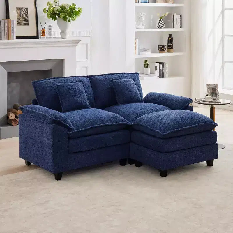 HYLEORY Canapé d'angle 3 places en tissu chenille de 190 cm avec pouf