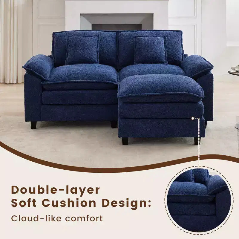 HYLEORY Canapé d'angle 3 places en tissu chenille de 190 cm avec pouf