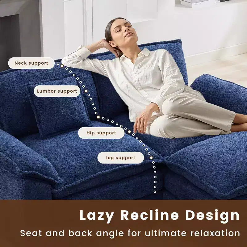HYLEORY Canapé d'angle 3 places en tissu chenille de 190 cm avec pouf