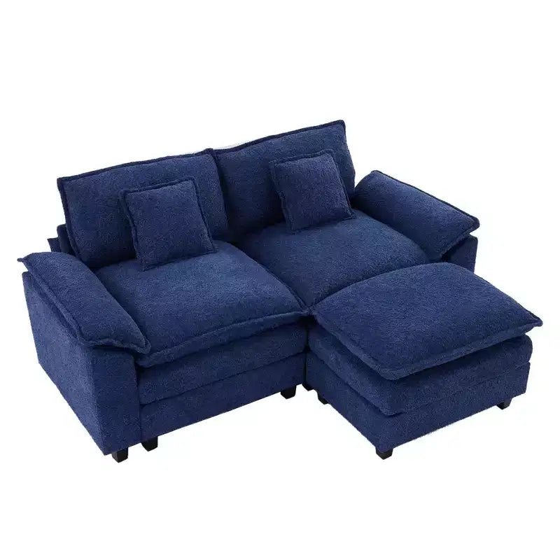 HYLEORY Canapé d'angle 3 places en tissu chenille de 190 cm avec pouf