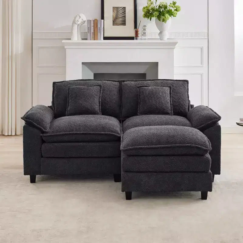 HYLEORY Canapé d'angle 3 places en tissu chenille de 190 cm avec pouf