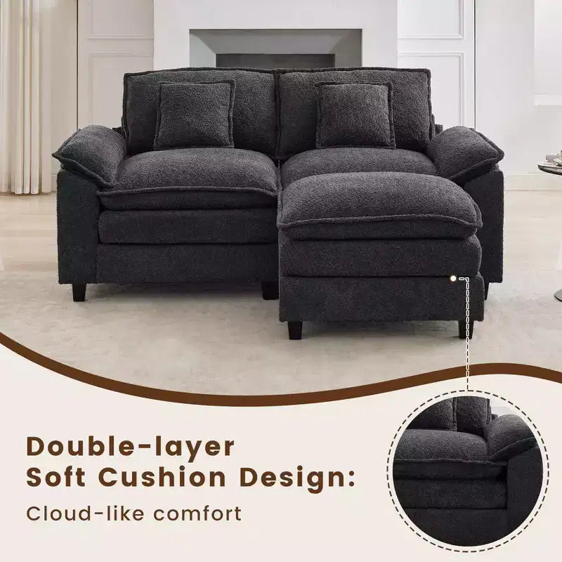 HYLEORY Canapé d'angle 3 places en tissu chenille de 190 cm avec pouf