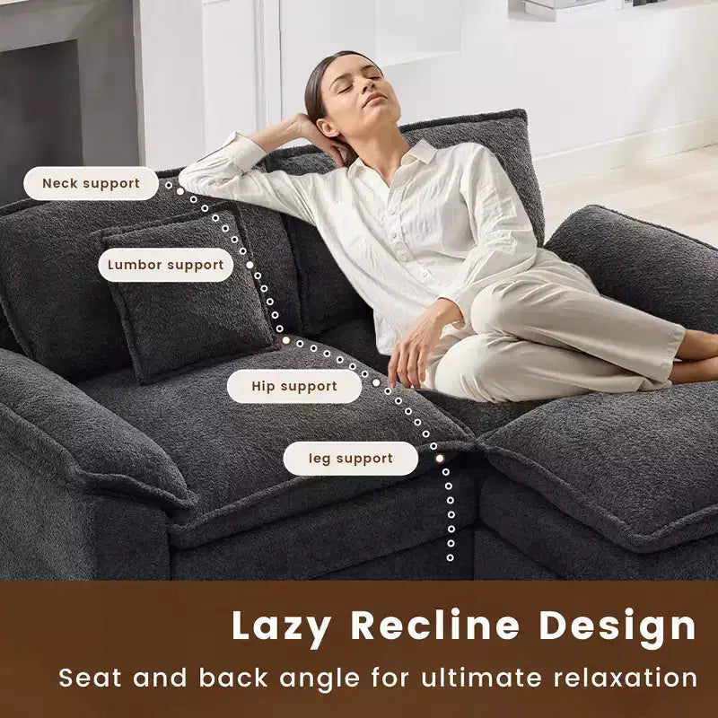 HYLEORY Canapé d'angle 3 places en tissu chenille de 190 cm avec pouf