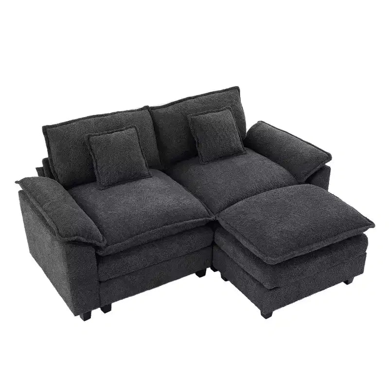 HYLEORY Canapé d'angle 3 places en tissu chenille de 190 cm avec pouf