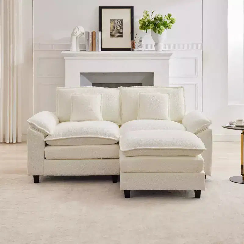 HYLEORY Canapé d'angle 3 places en tissu chenille de 190 cm avec pouf
