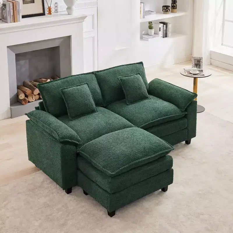 HYLEORY Canapé d'angle 3 places en tissu chenille de 190 cm avec pouf