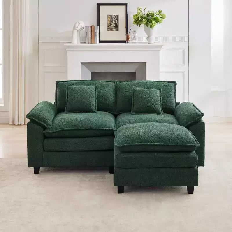 HYLEORY Canapé d'angle 3 places en tissu chenille de 190 cm avec pouf