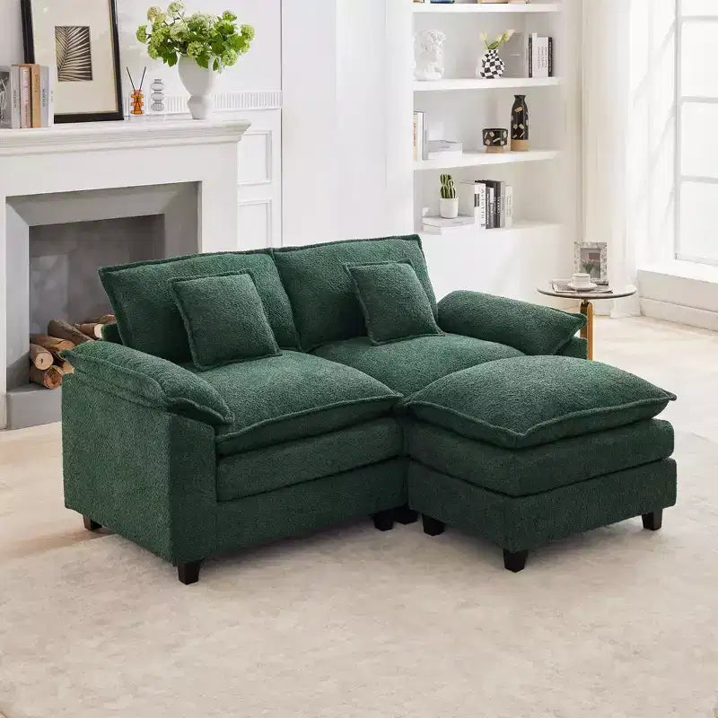 HYLEORY Canapé d'angle 3 places en tissu chenille de 190 cm avec pouf