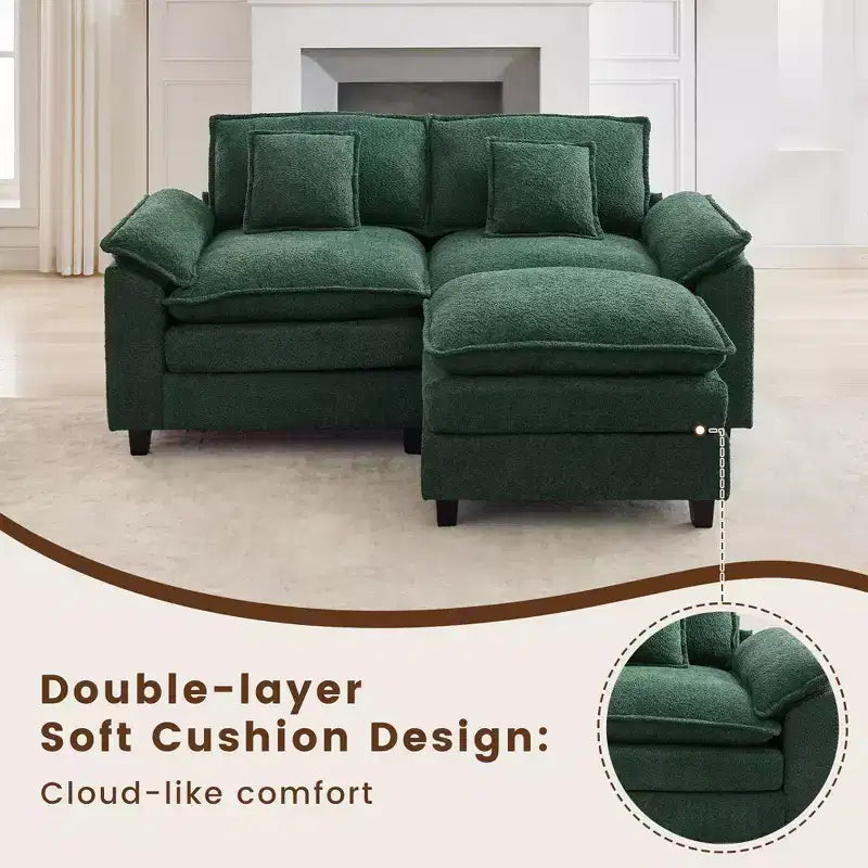 HYLEORY Canapé d'angle 3 places en tissu chenille de 190 cm avec pouf